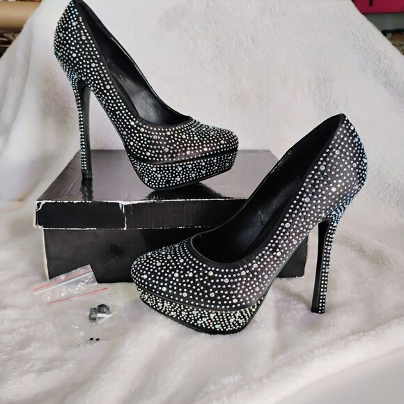Deb Shoes - Deb Black Rhinestone Platform Stiletto Heels